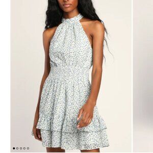 Lulus Medium Floral Sleeveless Mock Neck Mini Dress